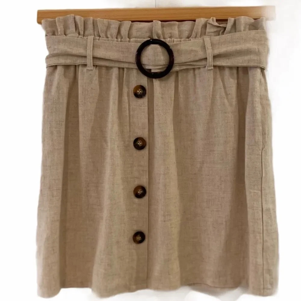 Everly  Linen-Like Paperbag Waist Belted Skirt